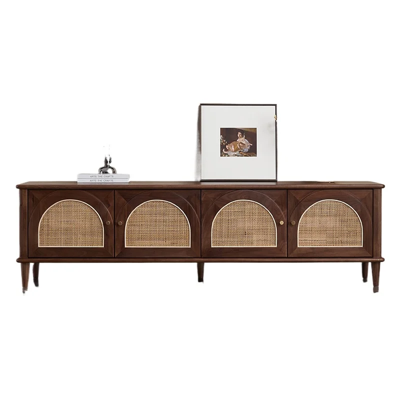 

Nordic rattan TV cabinet small apartment living room medieval retro storage floor cabinet rattan audio-visual
