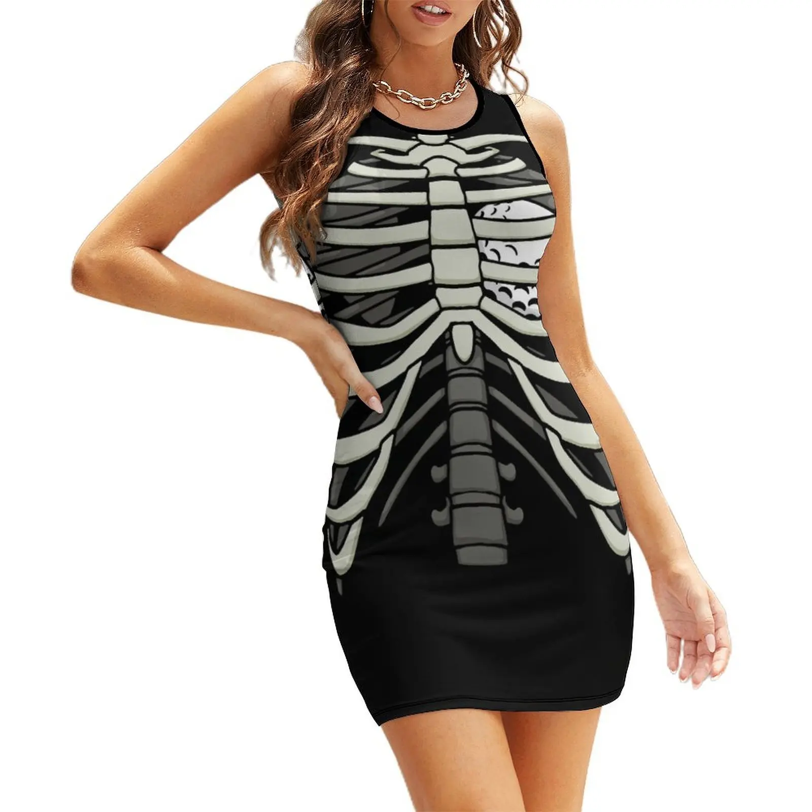 

Ribcage Halloween Golf Player Golfer Skeleton Ball Heart Sleeveless Sundress women's dresses luxury Dance dresses