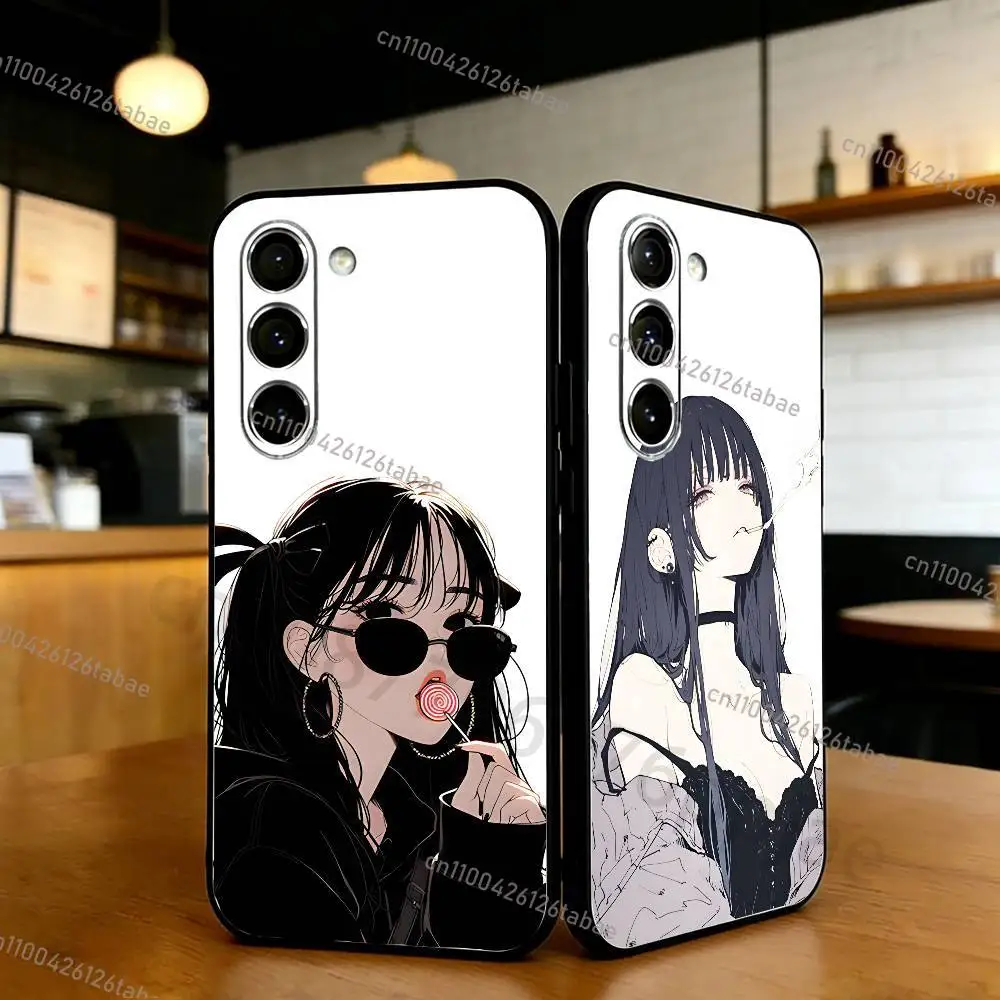 comics Cool girl Phone Case For Samsung S20,21,22,23,24,25,26 Ultra,Plus,Lite,FE,Black Soft Case