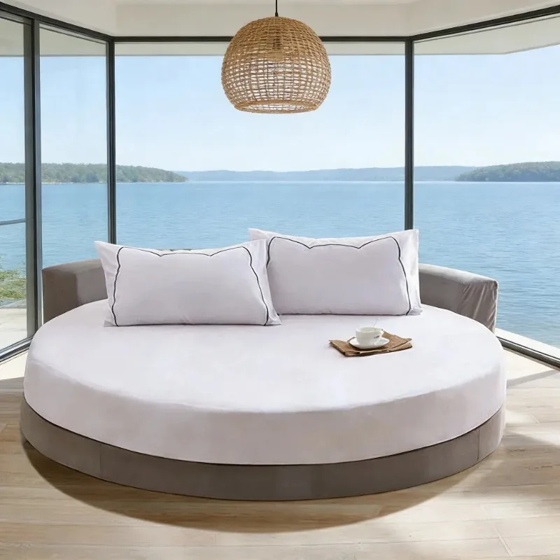 100% Cotton Stretchy Bed Cover 1/3pcs Set Solid Color Round Fitted Sheet for Circular Bed for Mattress Hotel Diameter 200-220cm