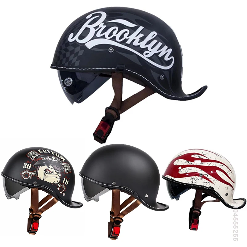 

Ретро мотоциклетный шлем Casco Moto полушлем немецкий классический ретро круизный шлем Capacete De Moto с HD козырьками Four Seasons