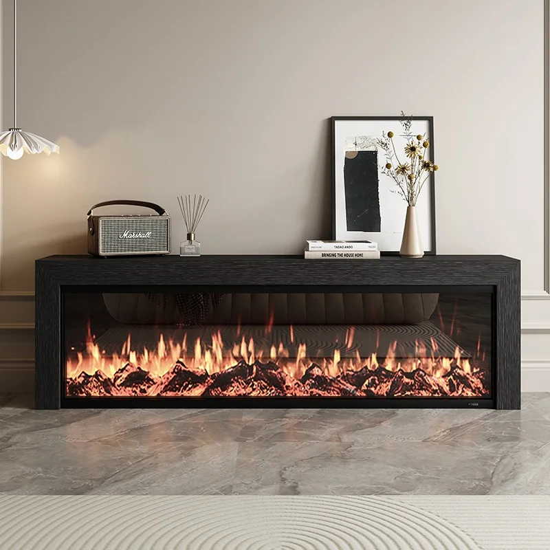 

European Style Customizable Faux Fire Electric Fireplace TV Stand French Black Oak Minimalist Luxury Design for Living Room