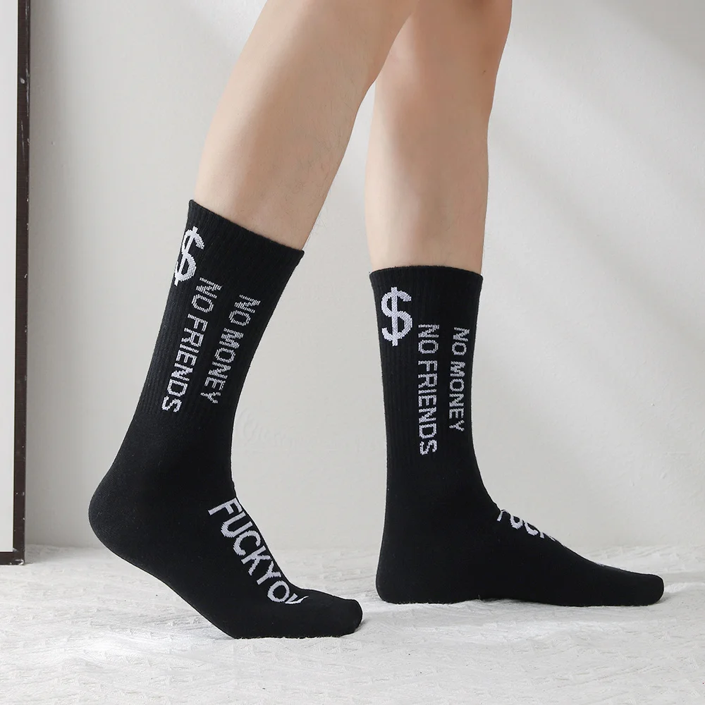 5 Pairs Men Socks Long Socks Black White Middle Sport Socks Street Style Soft Breathable Cotton Casual Socks