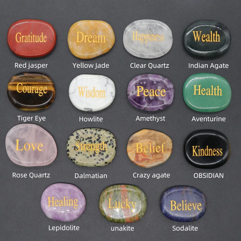 

Lettering "Love"“ Lucky” Inspirational stone Word Natural Chakra Stones Engraved Reiki Crystal Healing Palm mixed 10pcs gifts
