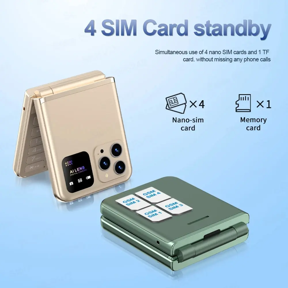 SERVO Flip6 New Folding Mobile Phone 4 SIM Card GSM Network Flashlight Mp3 Speed Dial Push Button Clamshell Phone Classic Colors image 2