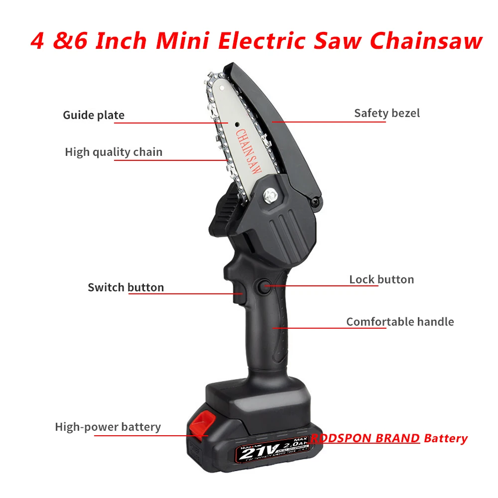 4&6 Inch Mini Electric Pruning Saw Rechargeable Wood Spliting Chainsaw Garden Woodworking Power Tool for Makita 18V Battery