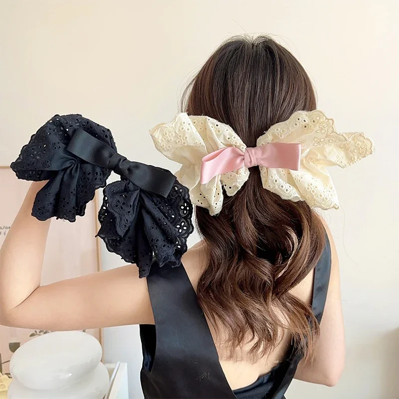 

French Fashion Personalized Spring Clip White Lace Big Bow Hair Clips for Women Versatile Daily Girl Hair Accessories