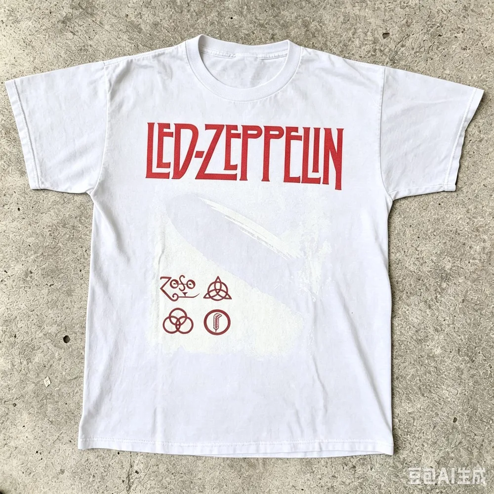Summer Men's Pure Cotton Vintage Led Zeppelin Fashion T-shirt Streetwear Oversized Loose and Breathable Everyday Wear