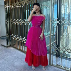 Sunflower Fuchsia Strapless A-LINE Formal Evening Dress Saudi Arabia 2024 Slim Pleat Chiffon Ankle-Length Prom Dress