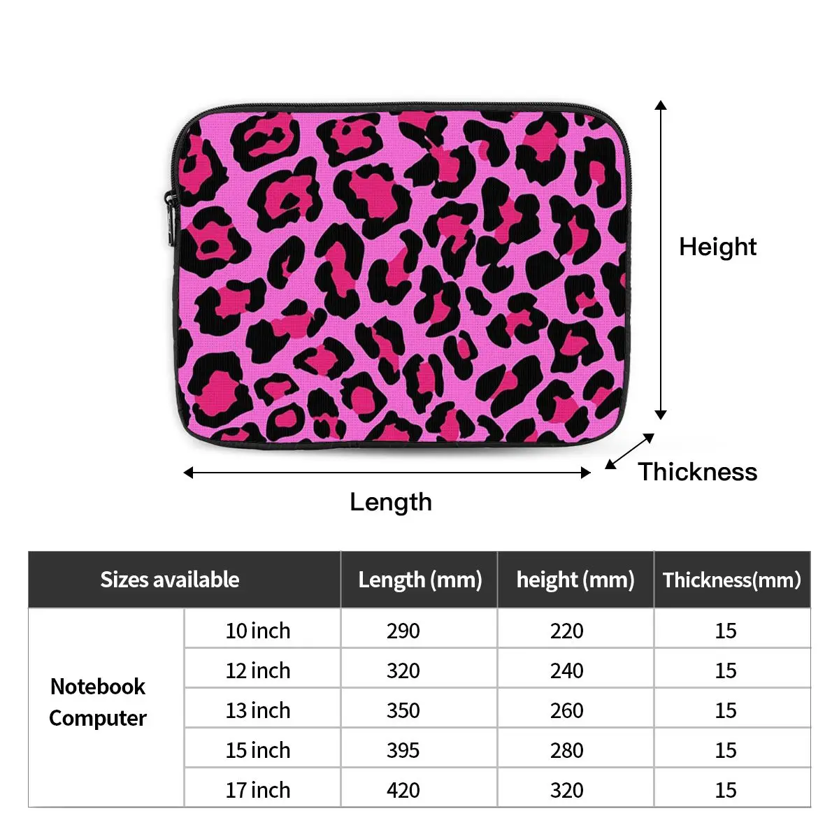 Neon Pink Leopard Print Cheetah Pattern Notebook Laptop Bag Case Pouch Notebook Sleeve Cover Bag Tablet Shockproof Case Bag