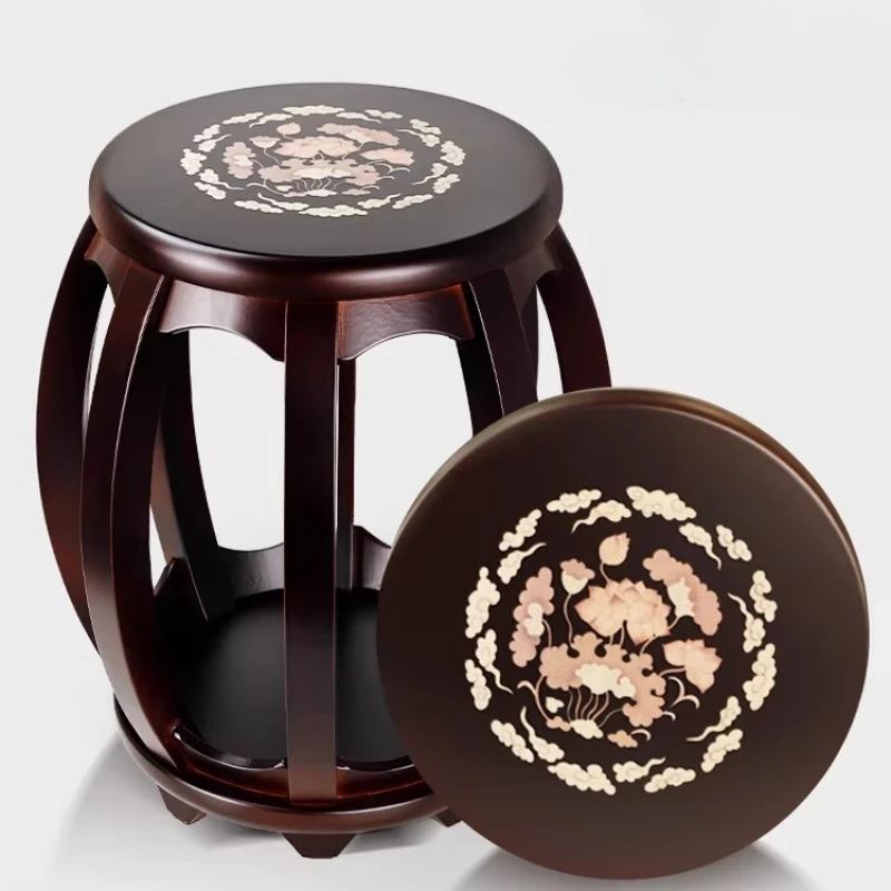 Solid Wood Guzheng Stools Modern Drum Shape Single Seat Durable Retro Round Stool Handcrafted Traditional Music Bench