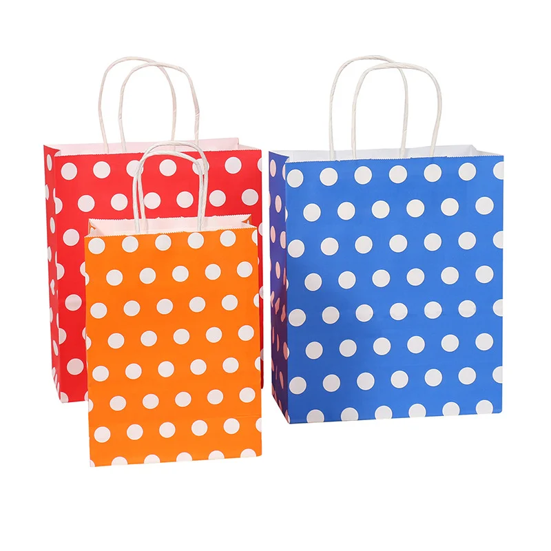 

50pcs Kraft Colorful Dots Bag Rectangle Portable Packaging Wedding Gift Shopping Party Bags Environmental Storage Bags