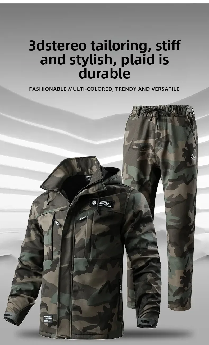 Wasserdichtes Herren-Arbeitskleidungsset mit warmem Faltenfutter für Herbst- und Winter-Outdoor-Radfahren, langlebiges Set für Herren-Winterset – Detail 6