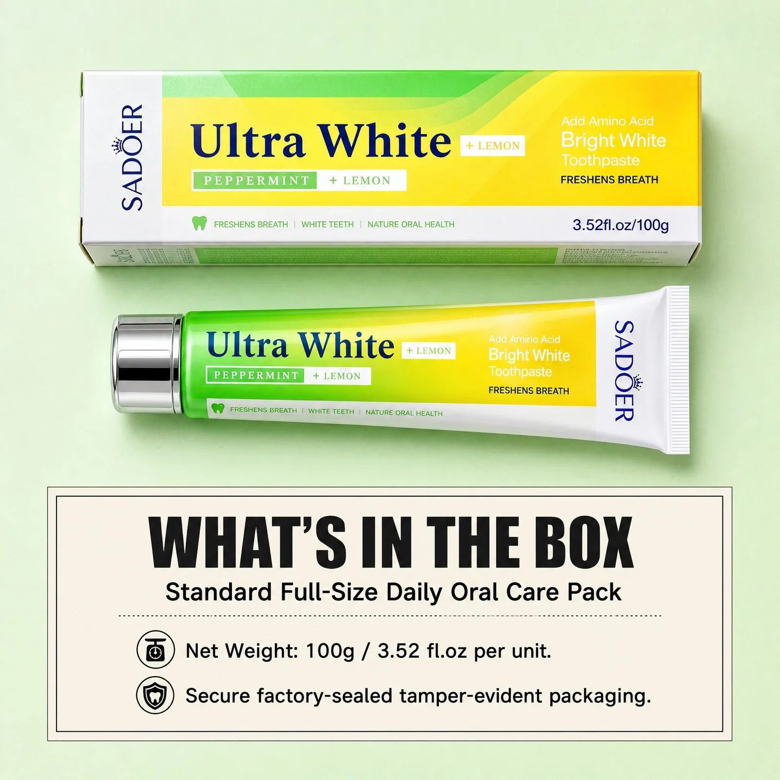 Plaque & Bad Breath? Lemon Mint Toothpaste 100g – Daily Oral Care, Removes Plaque, Brightens Teeth, Long-Lasting Fresh Breath