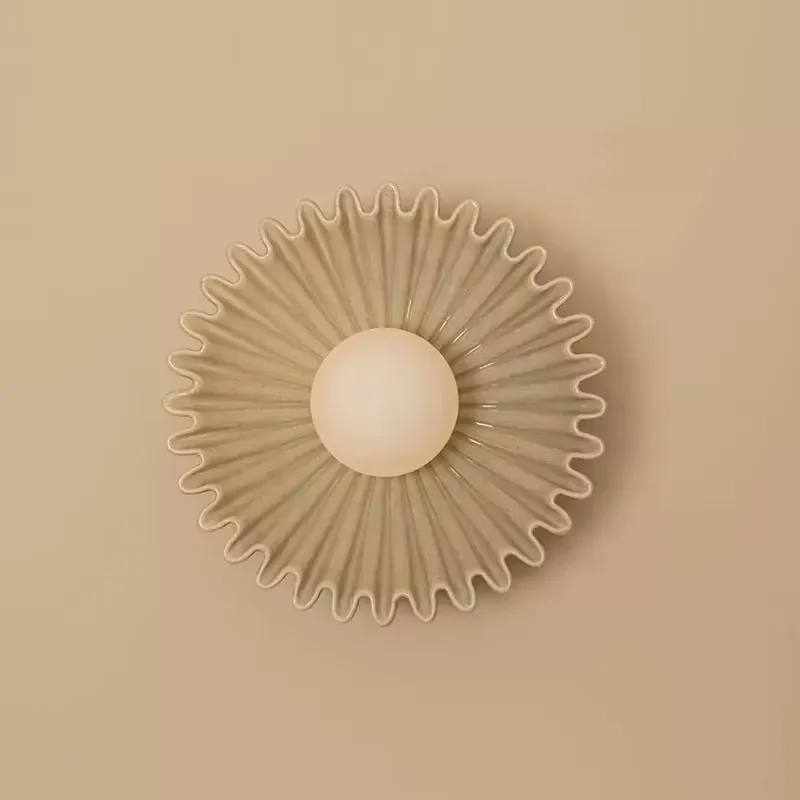 Marble Sunflower Wall Sconce, Vintage Fluted LED Wall Lamp for Bedroom Living Room Bathroom, French Retro Wall Light Fixture
