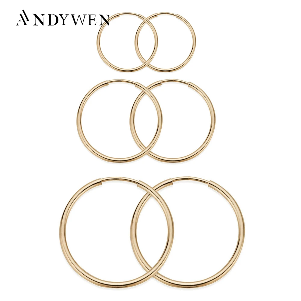 ANDYWEN 925 Sterling Silver Gold Different Circle Slim Hoops Earring Big Large Loops Rock Punk Clasp Piercing Ohrringe Jewelry