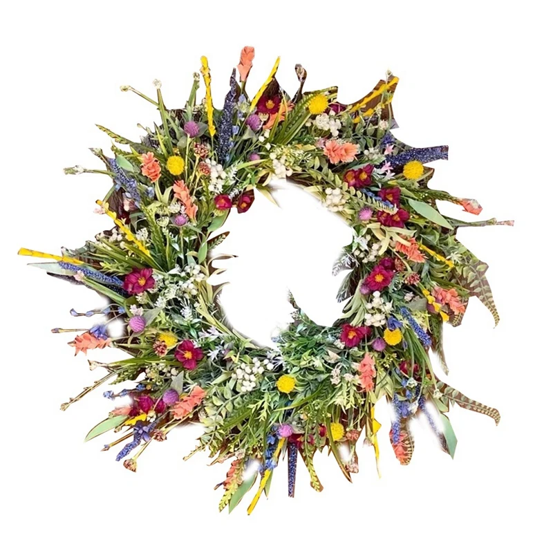 Spring Artificial Daisy Lavender Wreath Wildflower Summer Silk Wreaths For Front Door Home Wall Farmhouse Holiday Decor