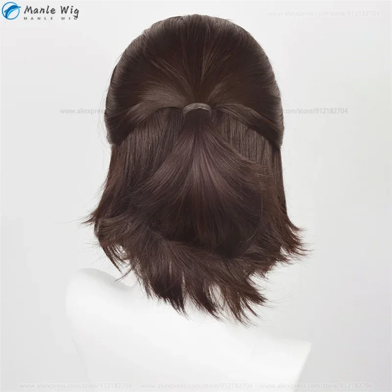 35 cm Hange Zoe Cosplay Anime Titan dernière saison 4 Hange Zoe perruque cheveux brun foncé masque pour les yeux cheveux