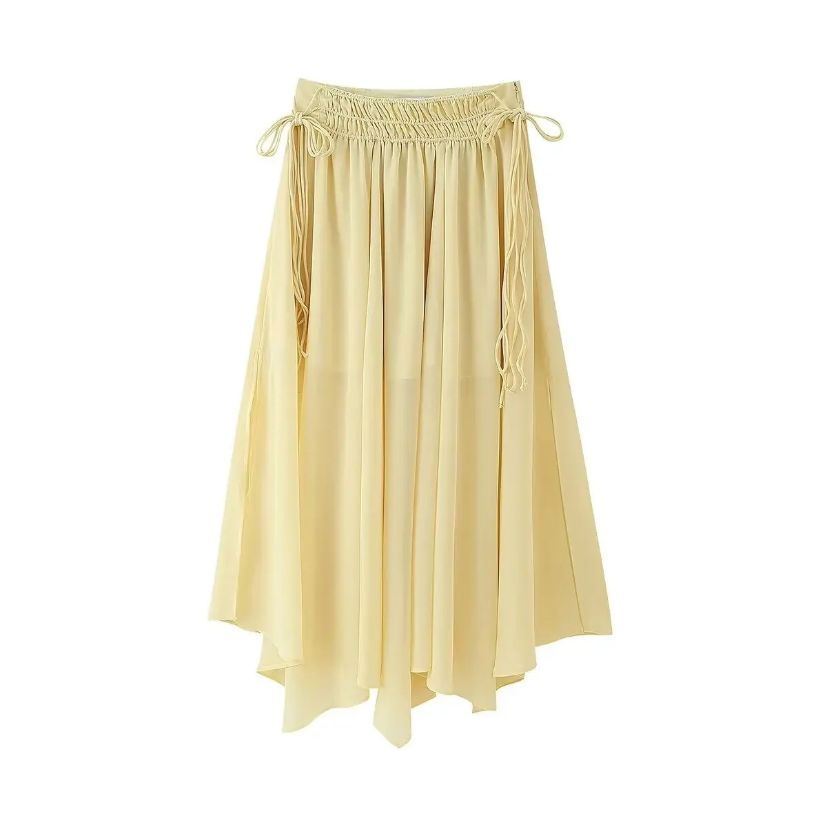 

Women's Skirt New Summer Yellow Chiffon Skirt Waist Rope Decoration Irregular Skirt Personality And Fashion