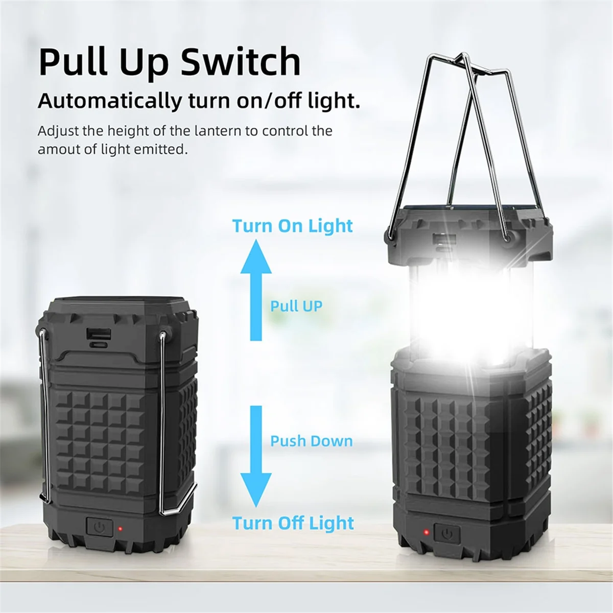 Camping Lantern Rechargeable Solar Lanterns Lights Battery Powered LED for Power Outages Black