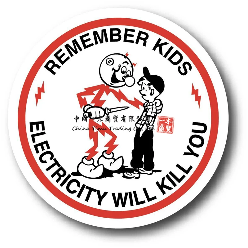 

Reddy Kilowatt Knife Kid Electricity Kills Tool Box Car Circle Decal Sticker