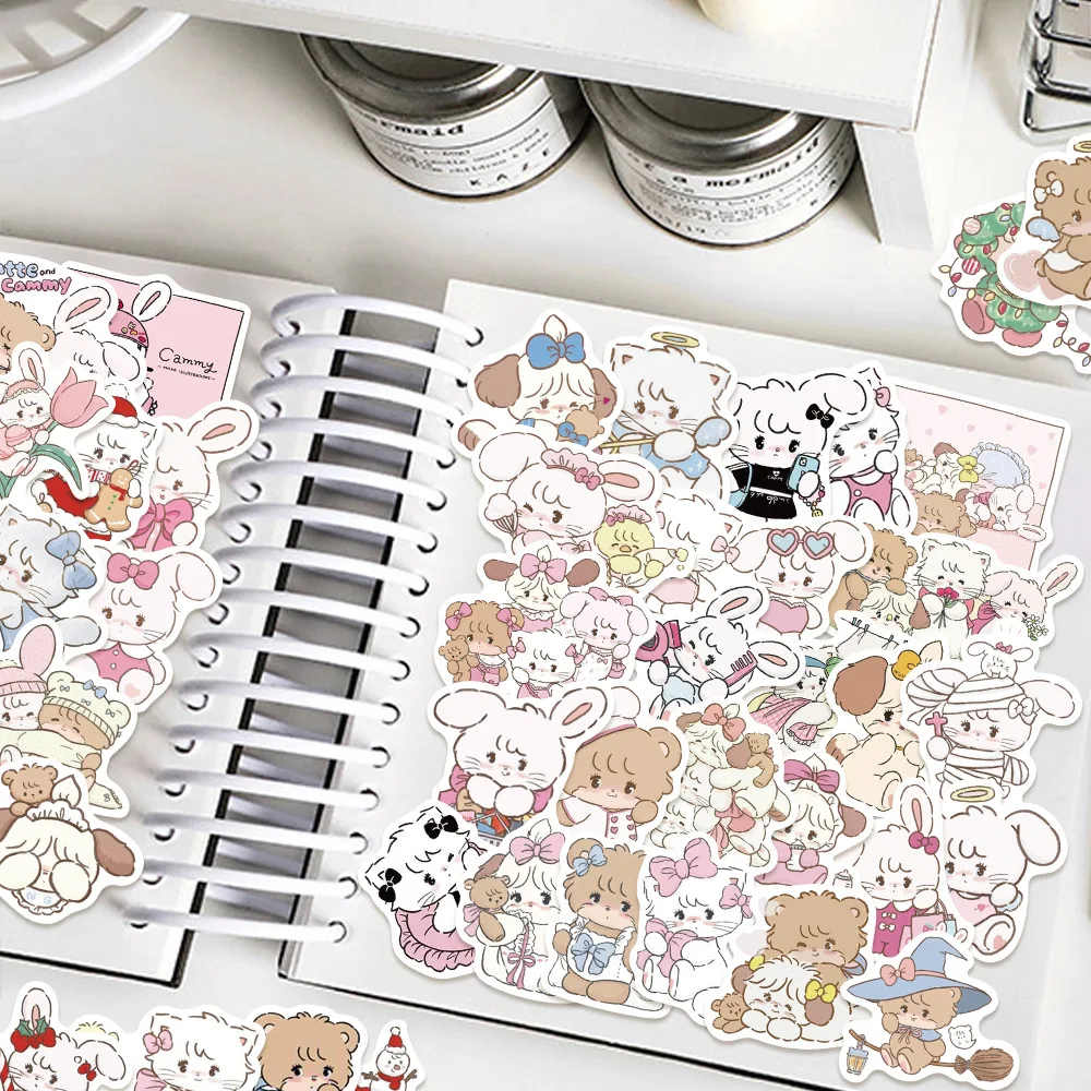 60Pcs Mikko Kawaii Kitty Bear Cartoon Stickers Aesthetic Scrapbooking Laptop Luggage Waterproof Cute Stickers for Kids Girls