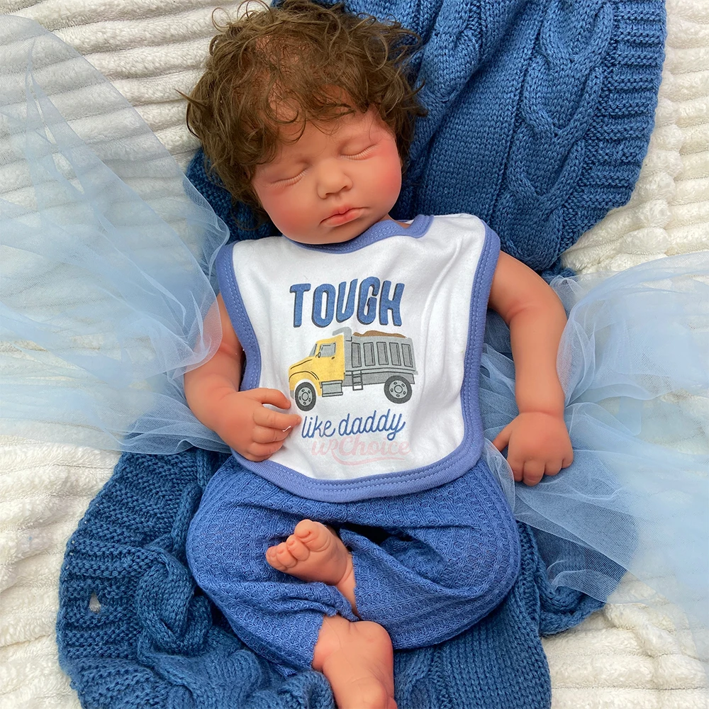 Washable Full Body Silicone Reborn Doll 20" Closed Eyes LouLou Hand Rooted Short Curly Hair Baby Doll