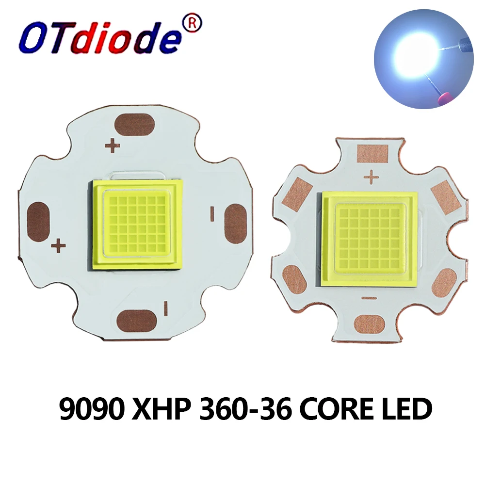 

High Power LED Chip Beads 60W XHP360 DC3V/6V 20A/10A 9090 SMD36Core Chip Cold White 6500K Car Head/Flashlight Diving Lamp Source