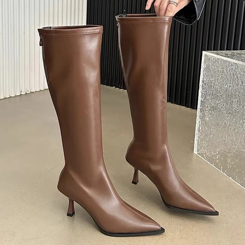 High Heels Women's Long Boots Pointed Toe Fashion Shoes Luxury Woman Pumps 2025 New Dress Designer Mujer Winter Chelsea Boots