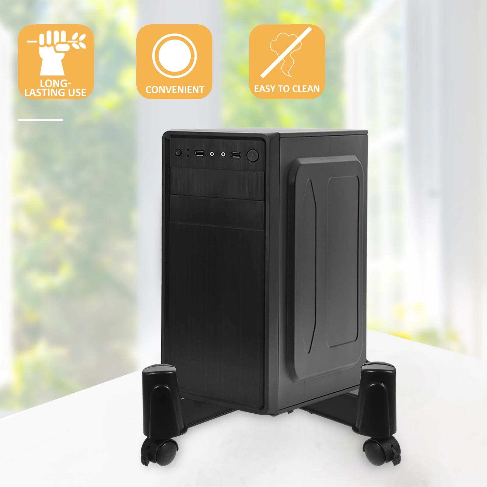 Computer Host Bracket CPU Stand for Home Office Desktop Adjustable Mobile Wheels -shaped Holder PC Tower