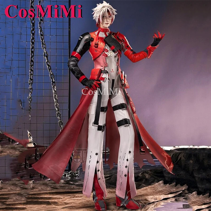 CosMiMi 게임 폭풍우 파도 흉터 코스프레 코스튬 패션 레드 유니폼 남성 풀 세트, 카니발 파티 역할 놀이 의류, S-XXL 신제품