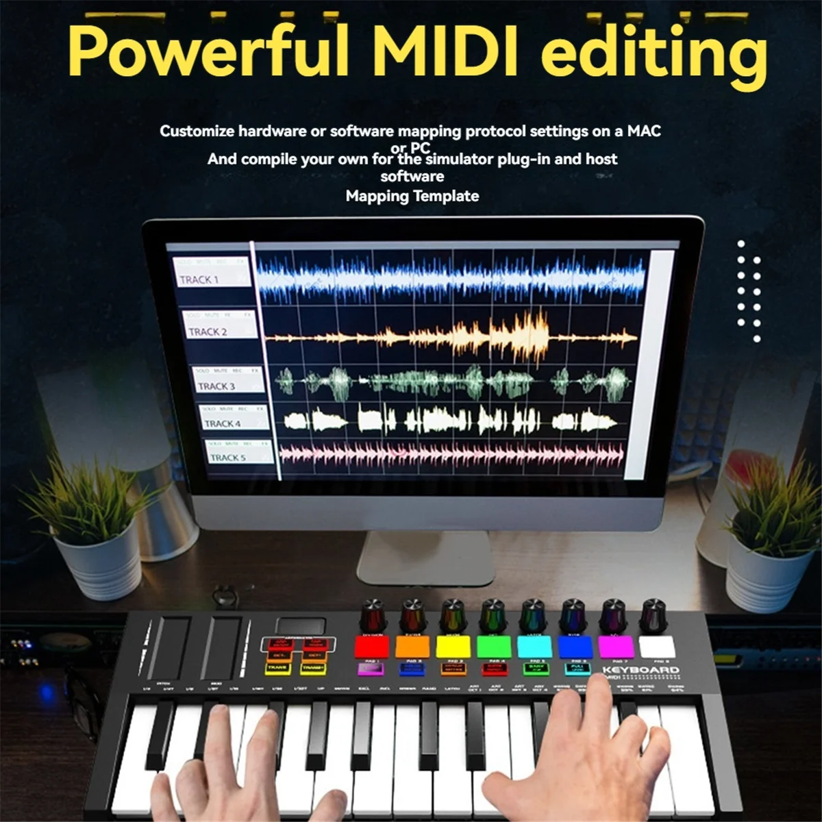 لوحة مفاتيح تحكم MIDI صغيرة محمولة مشهورة، USB، لوحة مفاتيح تسلسل، وسادات طبل بإضاءة خلفية، 8 مقابض، OLED، وحدة تحكم مكونة من 25 مفتاحًا