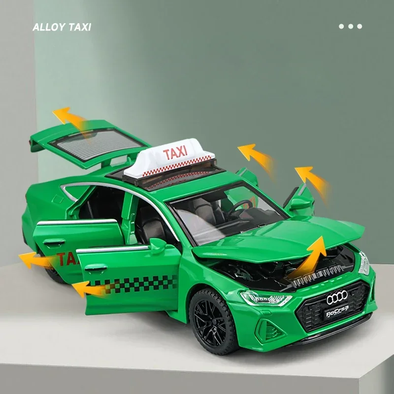 Diecast 1/32 Audi RS7 Taxi Modello di Auto Con Suono Luce Pullback Casting Giocattoli In Metallo Veicoli Per Bambini Ragazzi Regalo Collective VoitureFash
