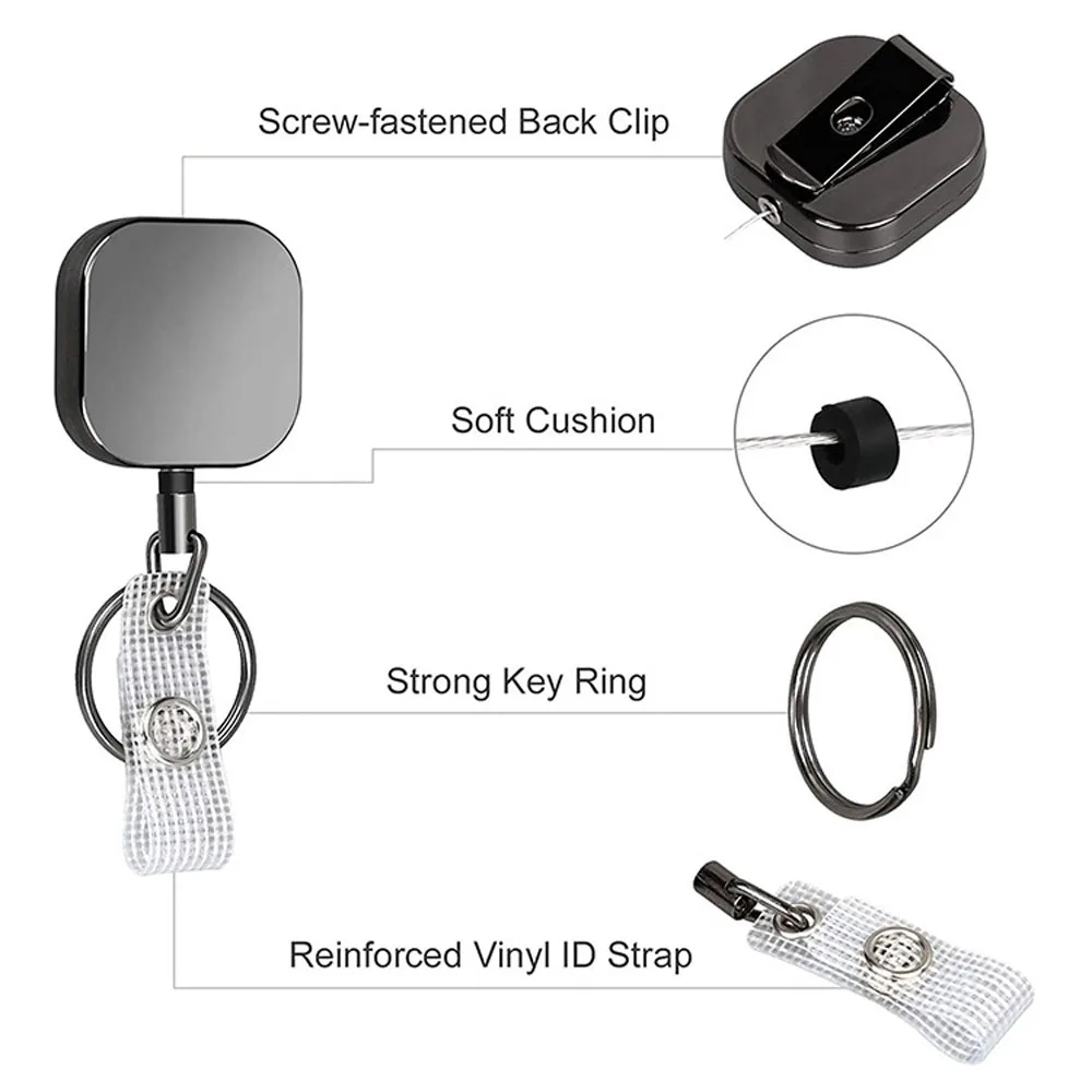 Metal Recoil Belt Square Office Supplies Retractable Keychain Tool Key Ring Clips Keychain Badge Reel Clip Badge Holder Clip