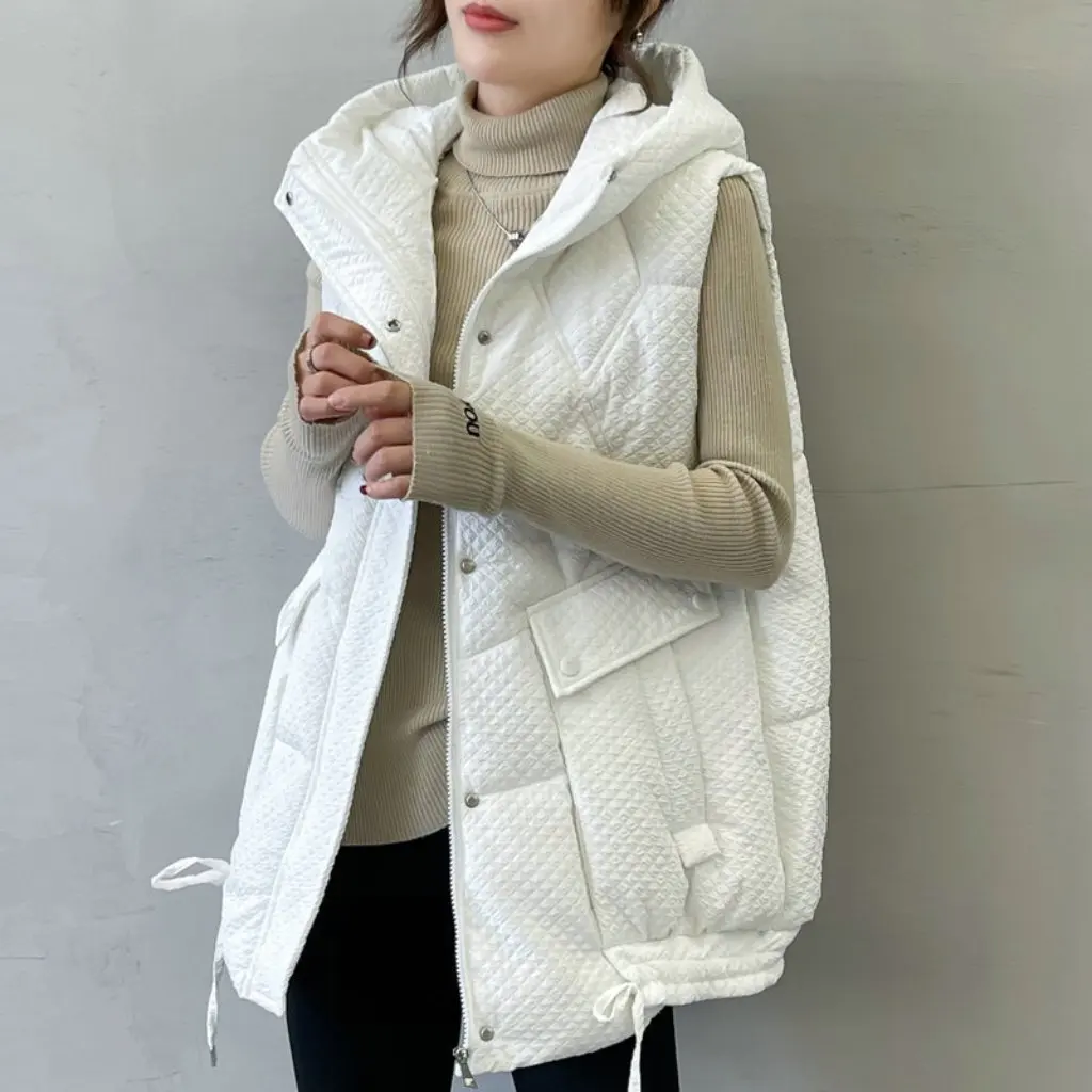 

Women's European Style Loose Large Size Hooded down Cotton Vest Thickened Versatile Jacket for Autumn Winter