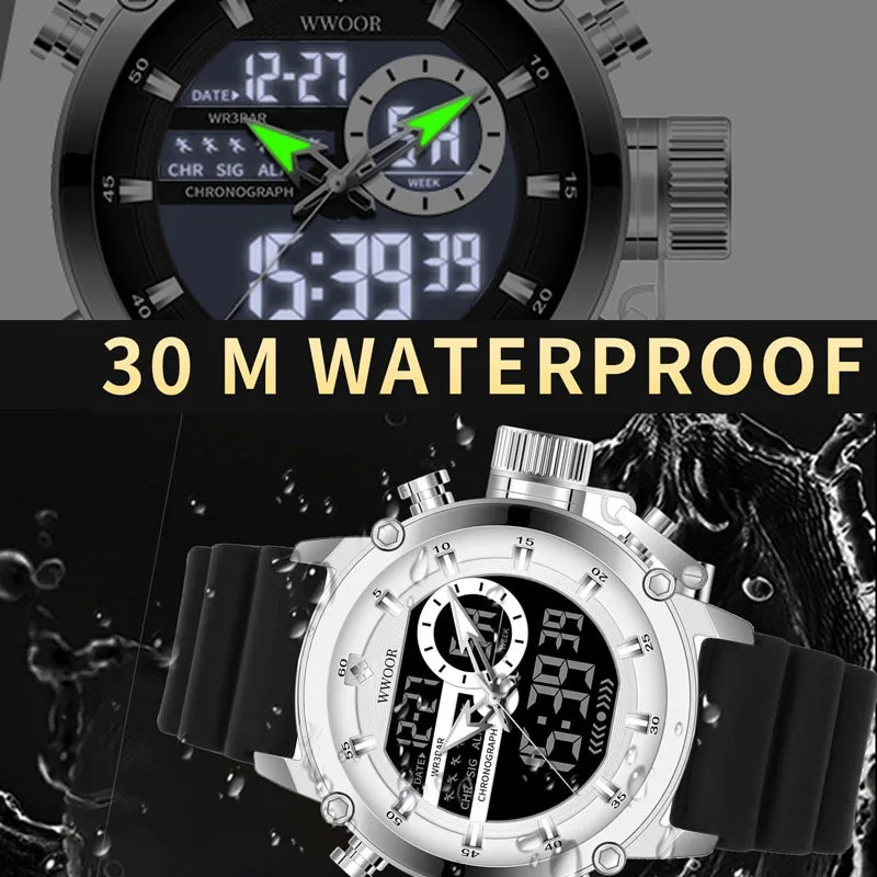 WWOOR New Luxury Men\'s Watches Luminous Sport Male Waterproof Military Quartz Wristwatch Fashion Casual Watch For Men Date Clock