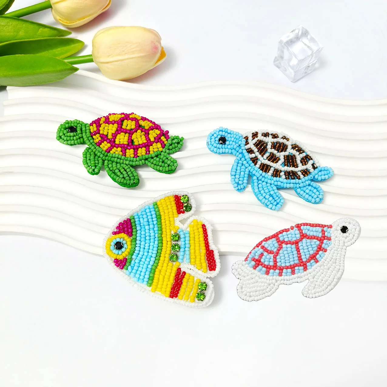 1PC Schildkröte Fisch Perlen Patch, süße Cartoon Perlen Applikation für Kleidung Taschen, DIY handgemachte Nähen dekorative Accessoires