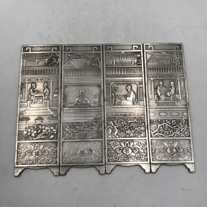 Exquisite copper-plated silver small screens, a set of four, for home decoration and as a craft gift