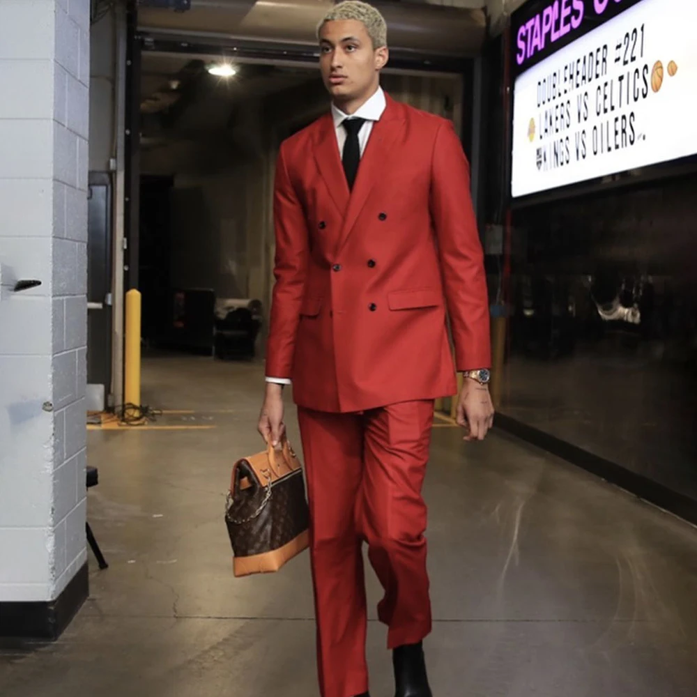 

Fashion Classic Men's Red Double Breasted Suit 2 Pieces Evening Banquet Attire Jacket+Pants Formal Wedding Prom Party Tuxedo
