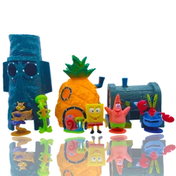 6pcs SpongeBob Fish Tank Decoration Cartoon Aquarium Doll Decorations Pineapple House Fish Shrimp Hideout Aquarium Decoration