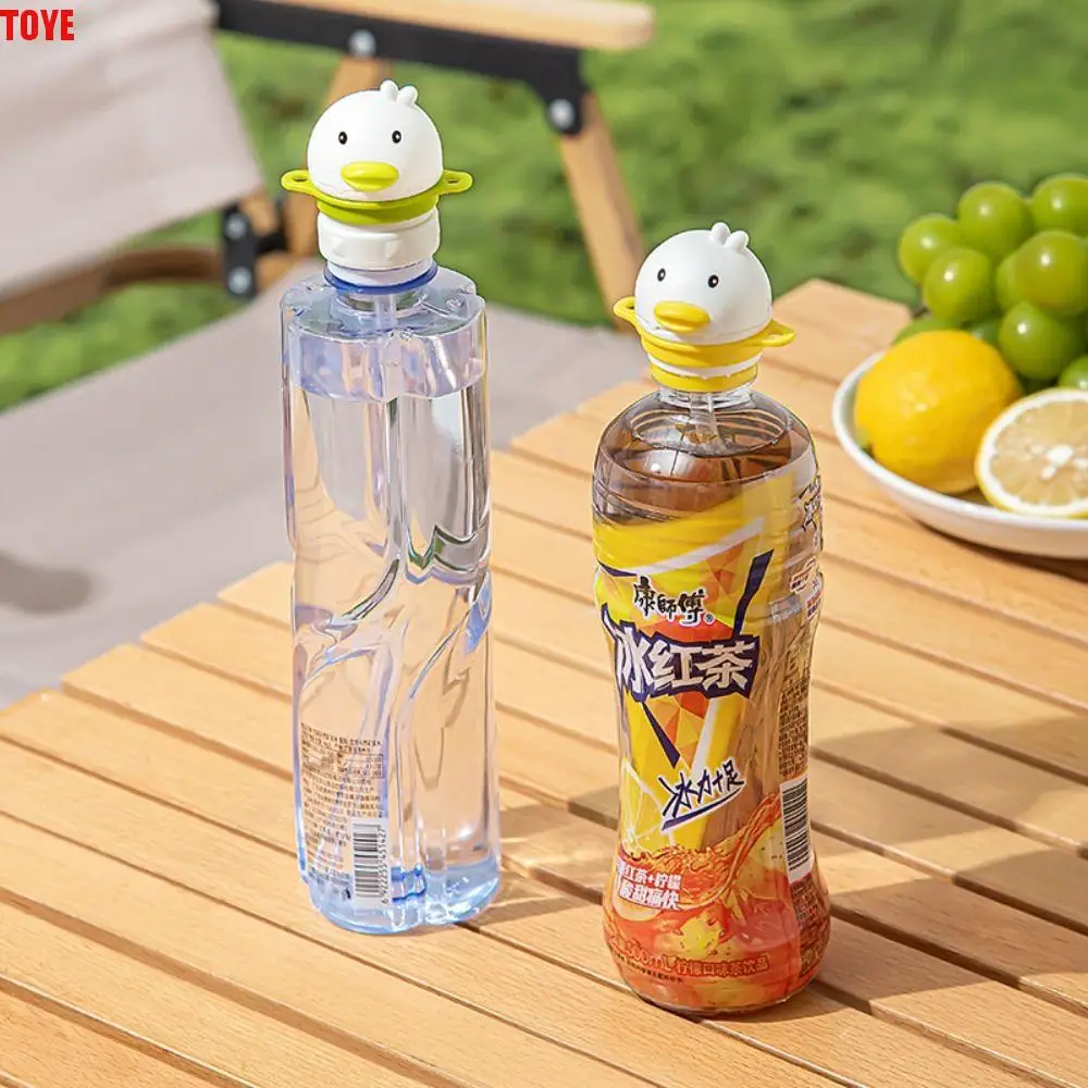 

Cartoon Duck Baby Water Bottle Cap with Shoulder Strap 2 in1 Bottle Replacement Lid Silicone Straw With Straw