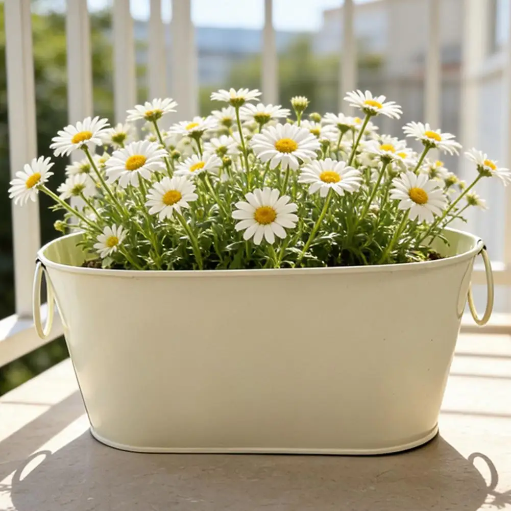 Metal Flower Planter with Drainage Holes & Handles, Weather Resistant Iron Flower Pot, Succulents Container Patio Home Decor