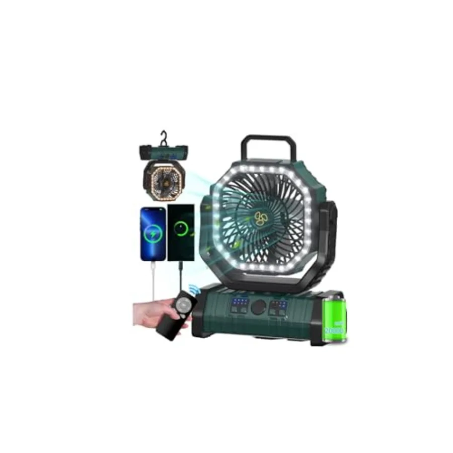 

Camping Battery Operated Powered Fan with LED Lantern Light 20000mAh Rechargeable Portable Oscillating Fan with 360° Rotation H