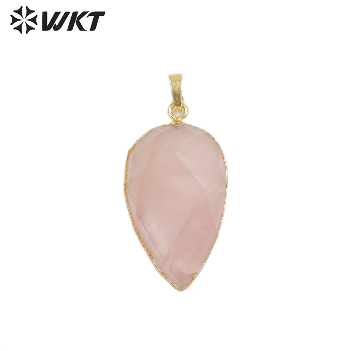 

WT-P1297 Newest Faceted Natural Rose Quartz Pendant 18k Real Gold Plated Pink Stone Spear Stone For Necklace Accessories