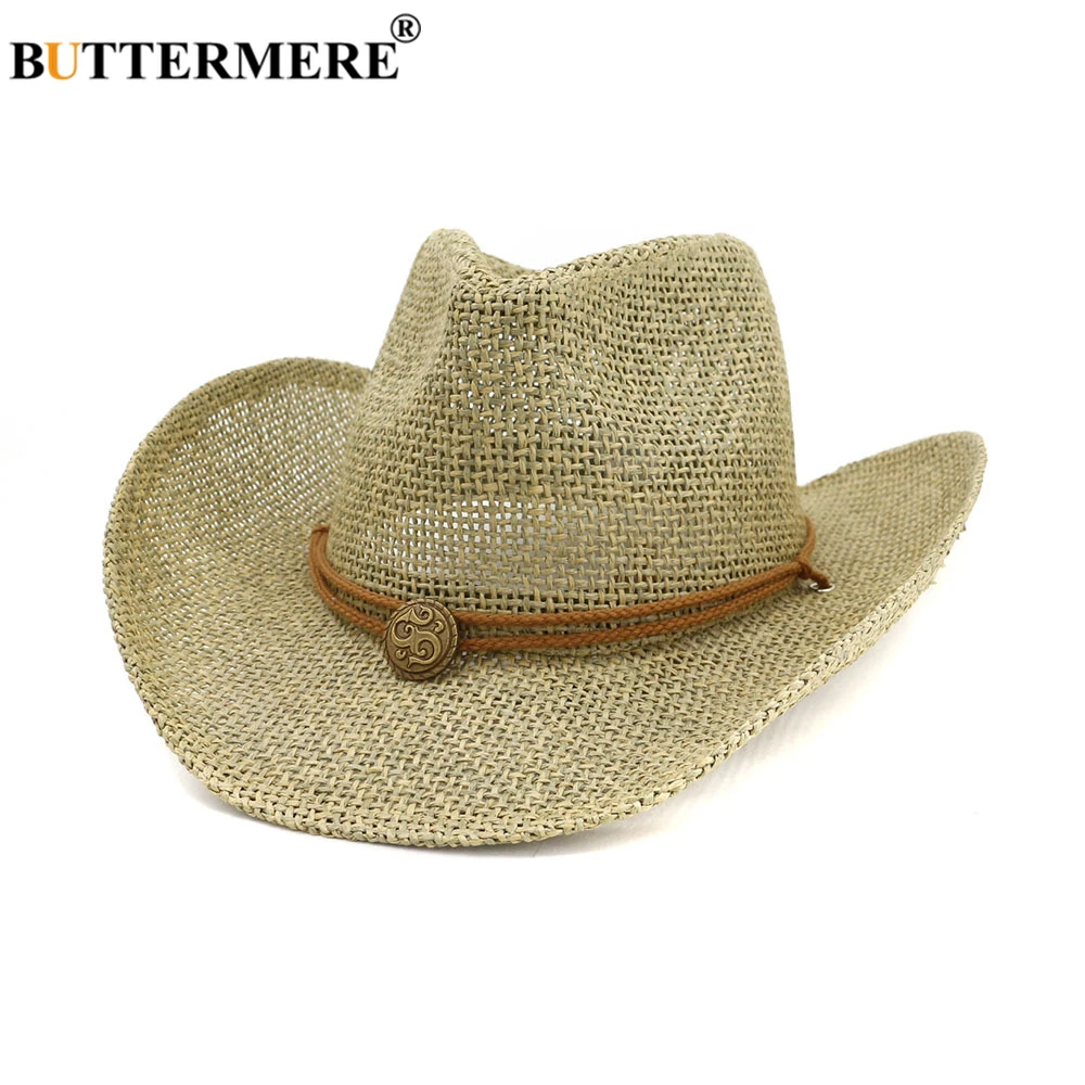 BUTTERMERE 2024 New Cowboy Hat Womens Sun Hat Female Vintage Ladies Straw Hat Western Cowgirl Women Summer Hat