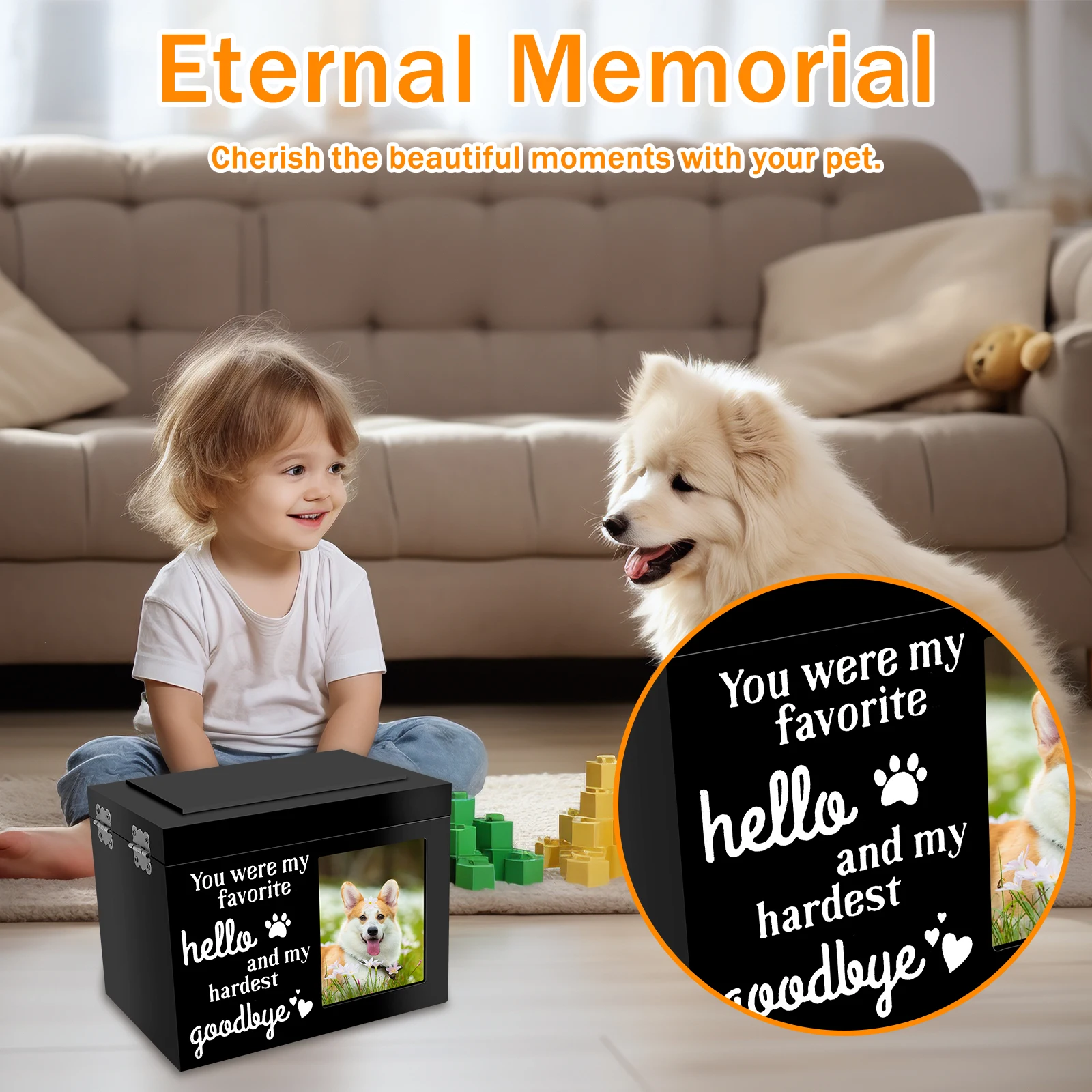 Wood Pet Memorial Urn DIY Personalized Pet Urn Pet Memorial Box with Photo Frame for Dog Cat Bird Mouse Cremation Ashes NEW