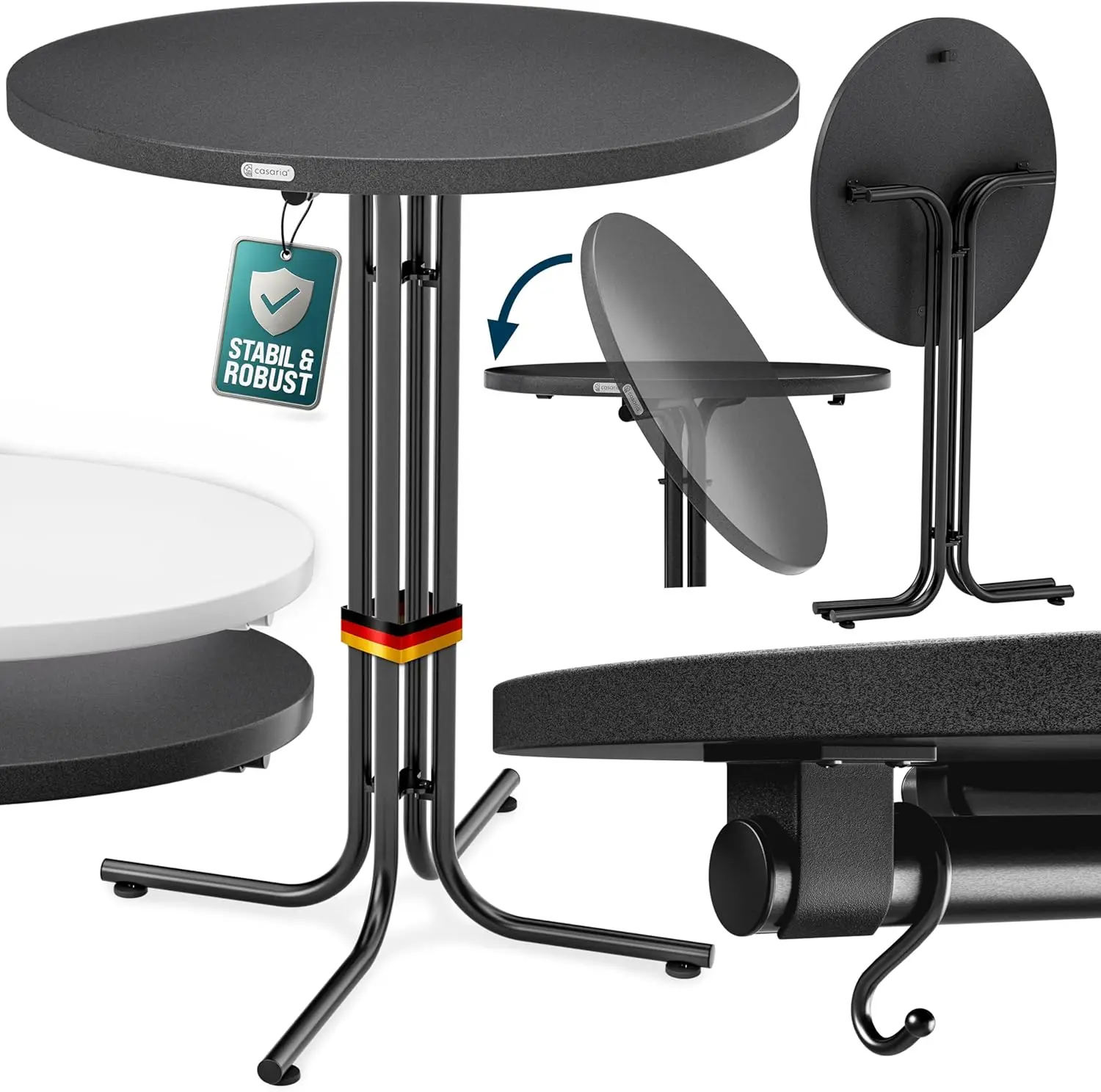 Stehtisch Klappbar Outdoor Gastro Bistrotisch 2X Haken Ø 80Cm Rund Witterungsbeständig Grey Bartisch Powverbeschichtet