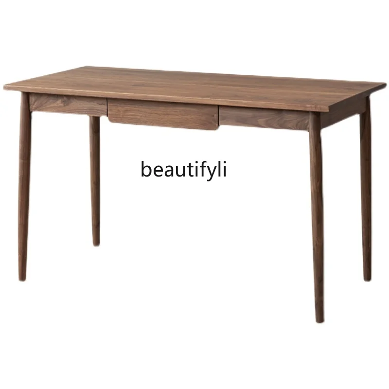 

Customized Nordic Solid Wood Black Walnut Wooden Desk Japanese Computer Desk Modern Minimalist Cherrywood Study Writing Desk