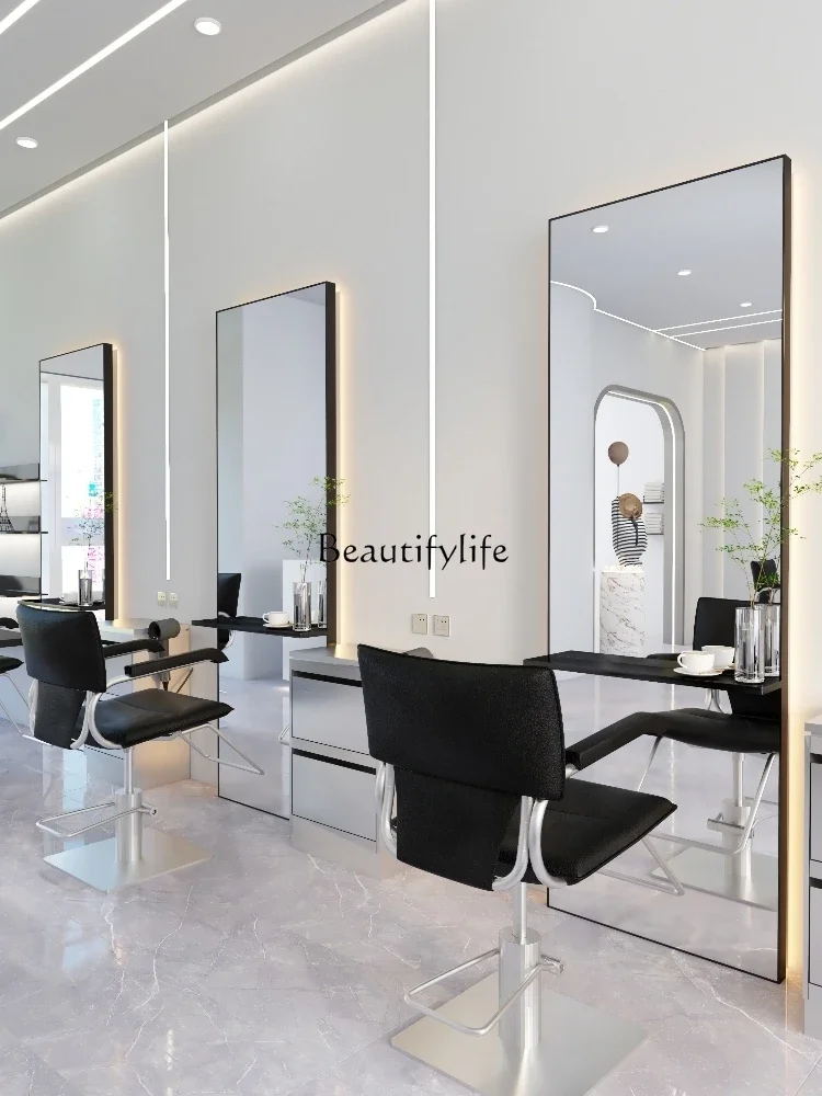 

ss03A Barber Shop Dressing Table Marble Seat Hair Cutting Mirror Double-Sided Floor Hot Dyeing Mirror