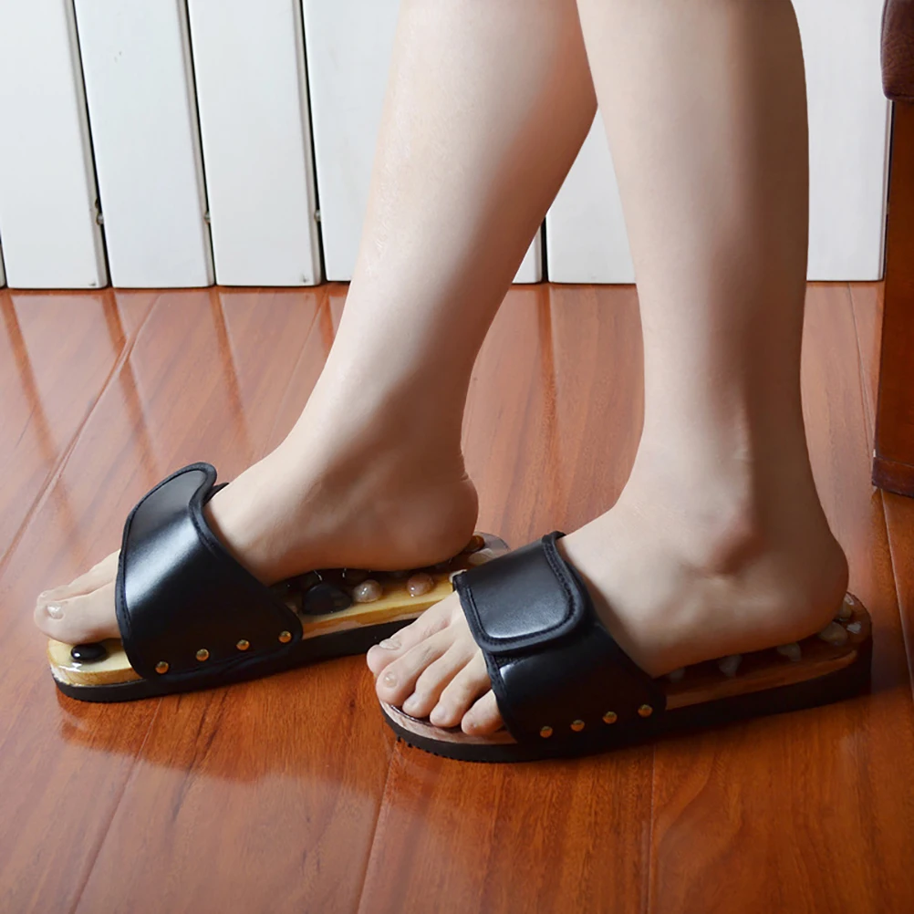 

1 Pair Foot Therapy Health Shoes 41 Black Eva Fabric Blood Flow Pain Relief Unisex Massagers Slippers Acupoint Massage Slipper